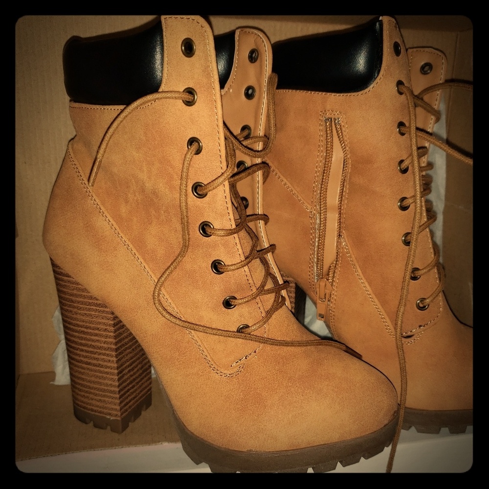 Suede Heel Construction Boots
